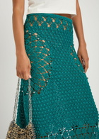 Rabanne Bead-embellished Crochet Cotton Midi Skirt Green