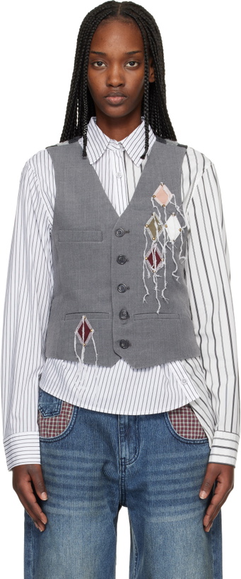 Photo: Andersson Bell Gray Back Knit Argyle Patched Vest