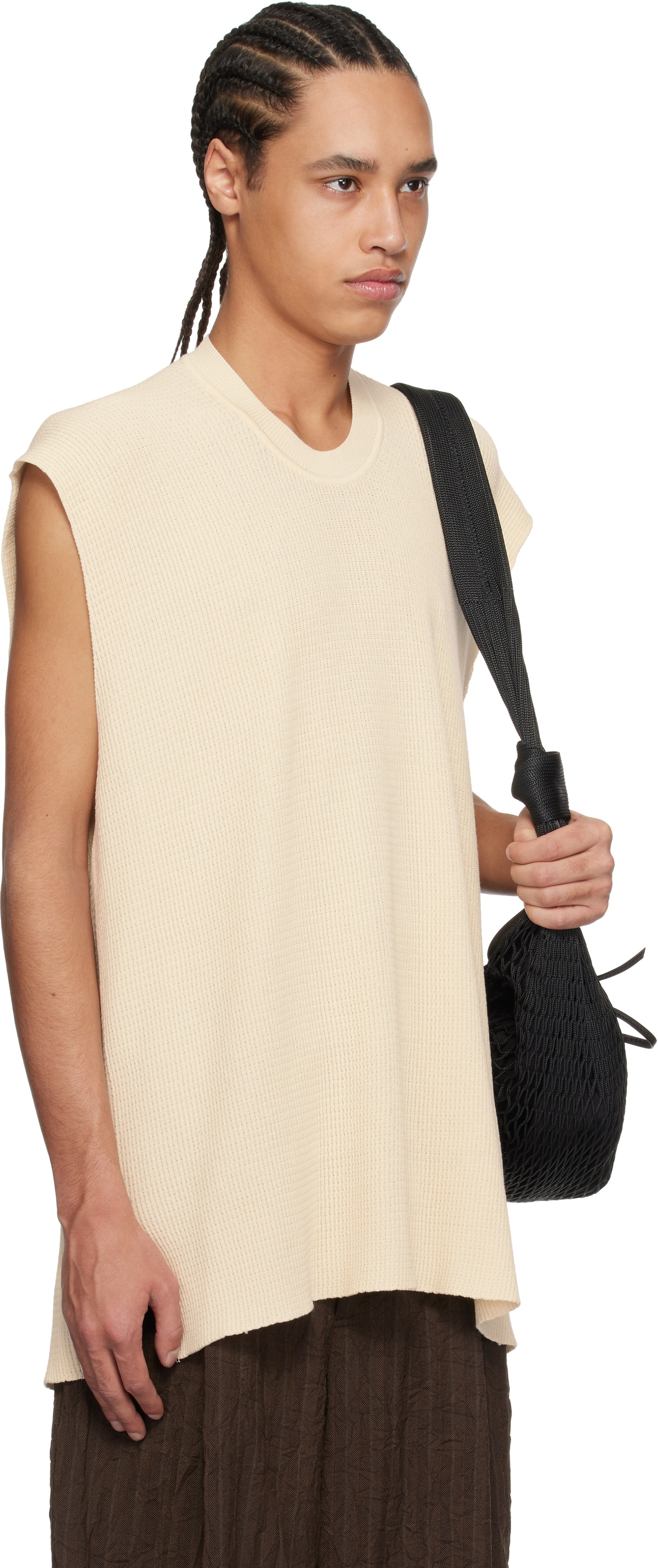 HOMME PLISSÉ ISSEY MIYAKE Beige Tight Twist Cotton Knit Vest Homme