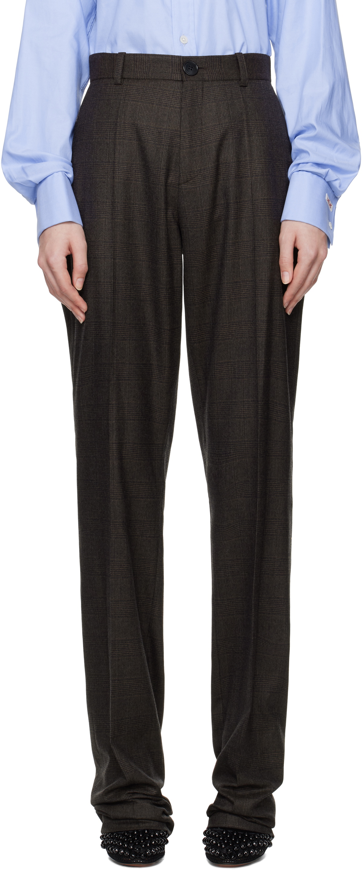 MARIE ADAM-LEENAERDT Brown Classic Slim Wool Trousers