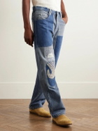 Kartik Research - Chikankari Straight-Leg Embellished Panelled Jeans - Blue
