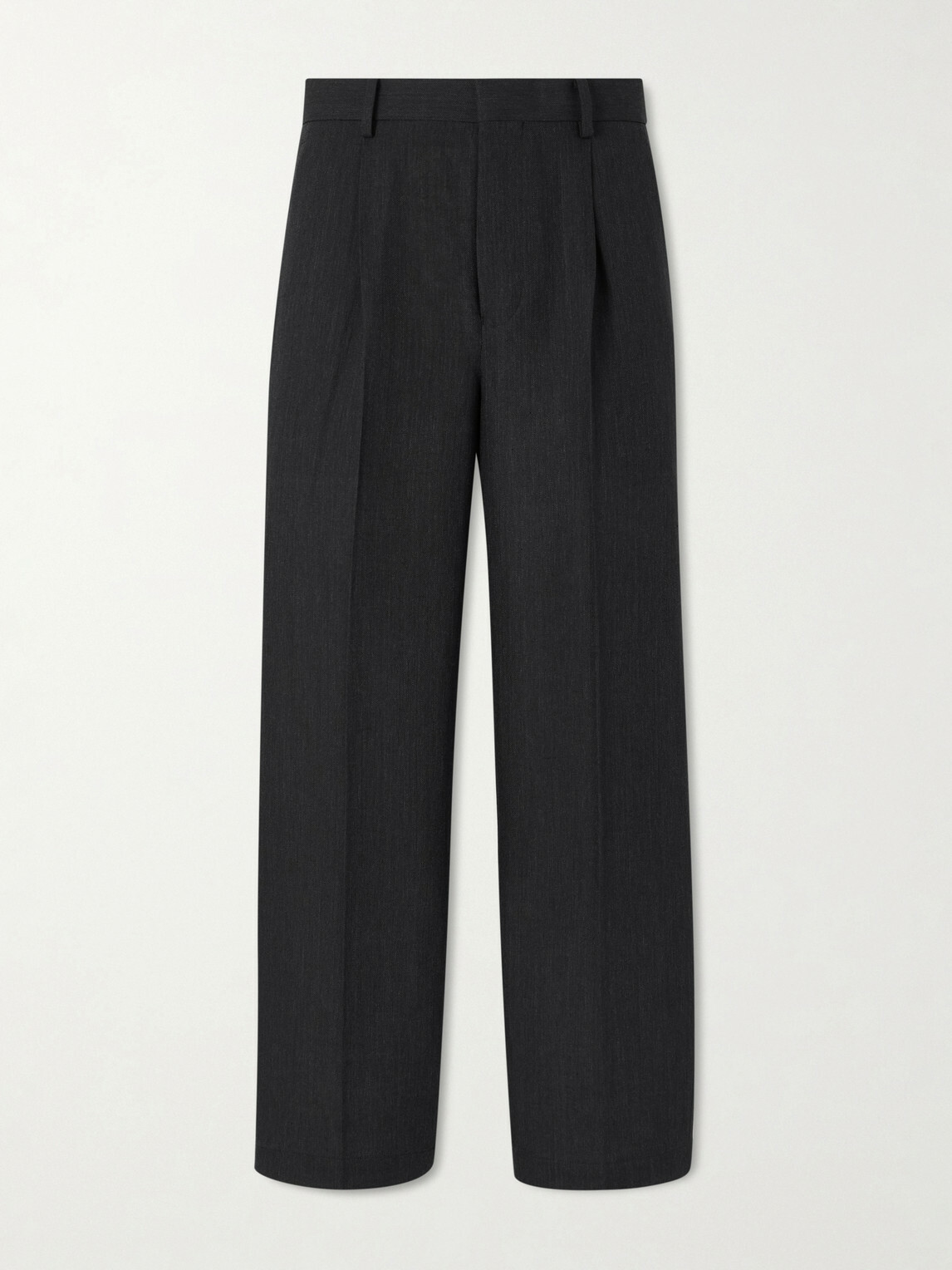 ATON - Straight-Leg Pleated Linen and Wool-Blend Suit Trousers - Black