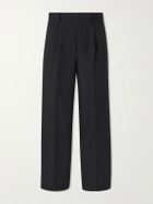 ATON - Straight-Leg Pleated Linen and Wool-Blend Suit Trousers - Black
