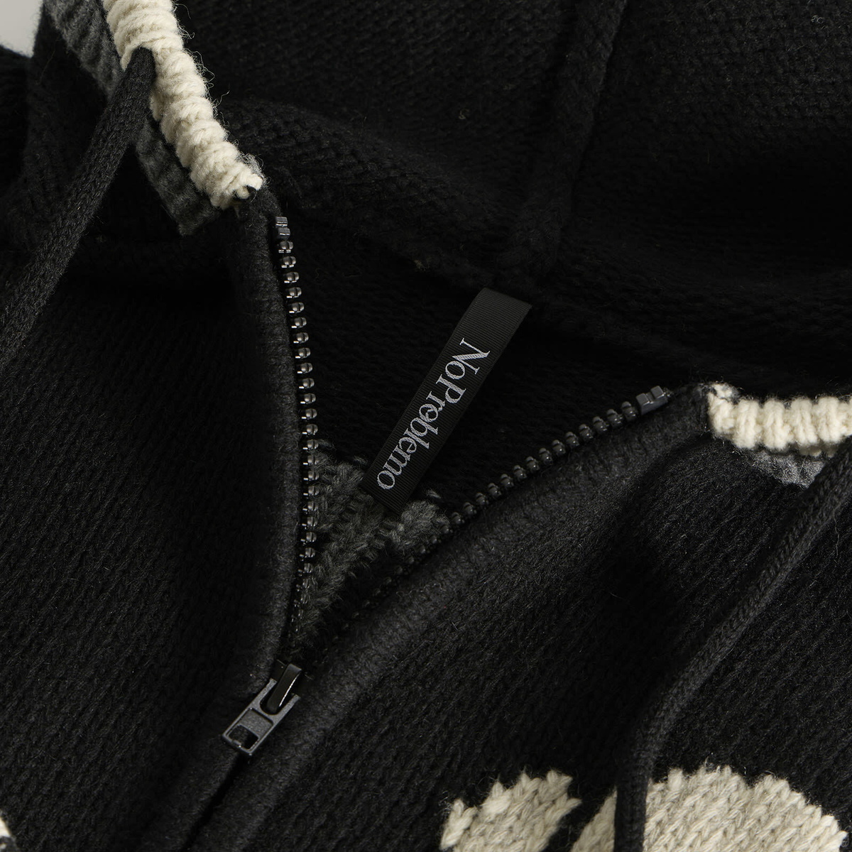 No Problemo NYP Varsity Zip Through Knit in Black