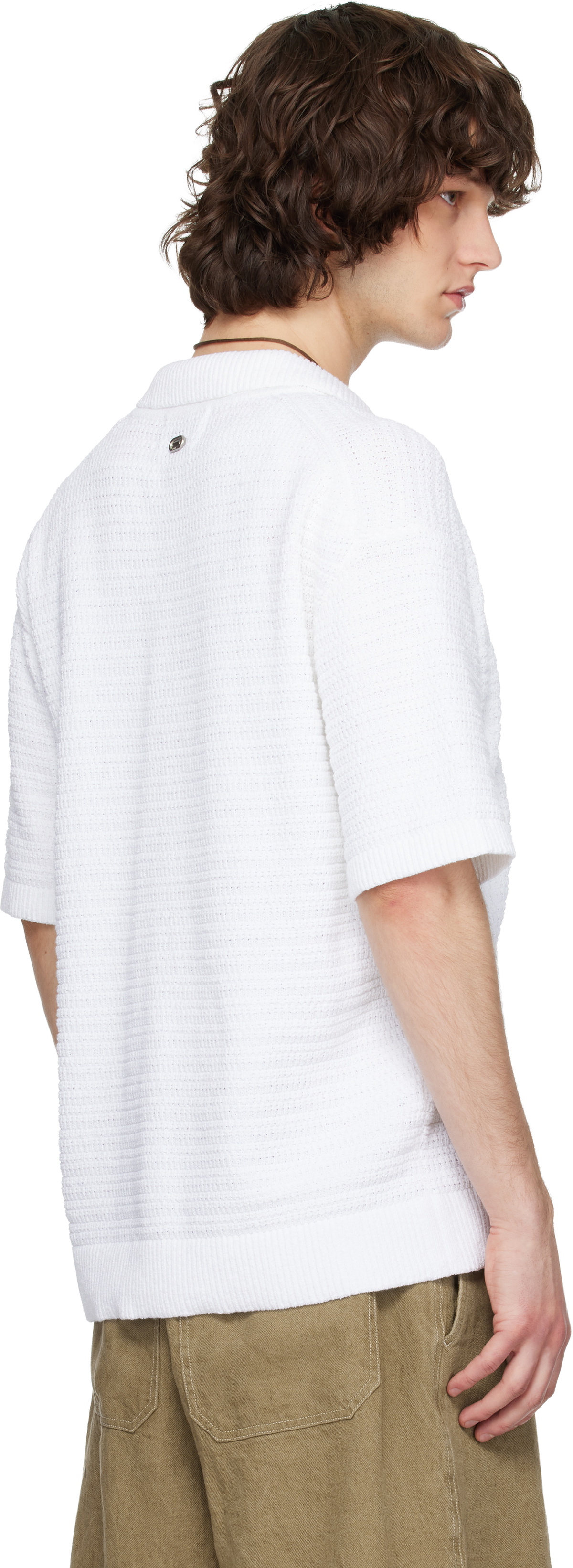 Solid Homme White Textured Polo