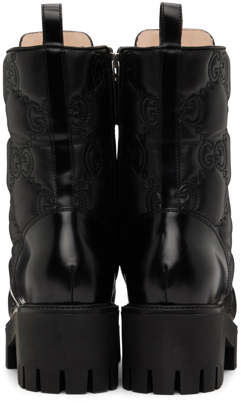 Gucci Men\'s Black Leather and Canvas GG Embossed Combat Boots Gucci mens boots - Gem main image 3