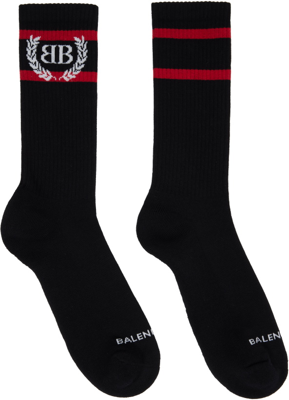 Photo: Balenciaga Black & Red Laurel Classic Socks