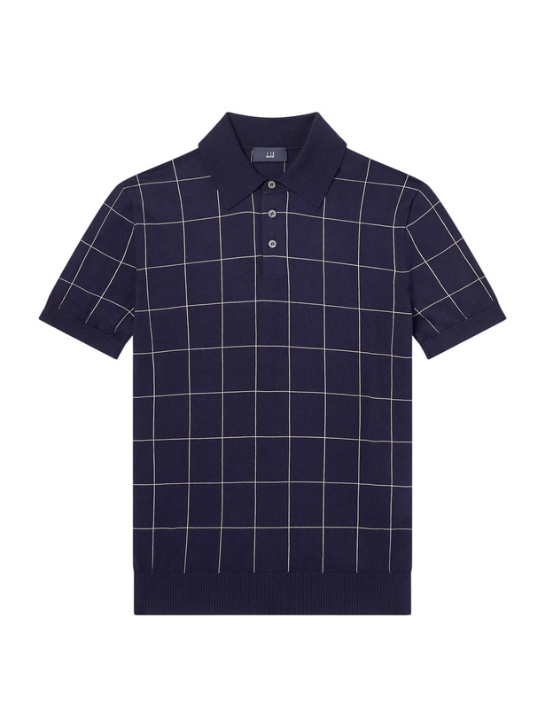 Photo: Dunhill - Checked Cotton and Mulberry Silk-Blend Jacquard Polo Shirt - Blue