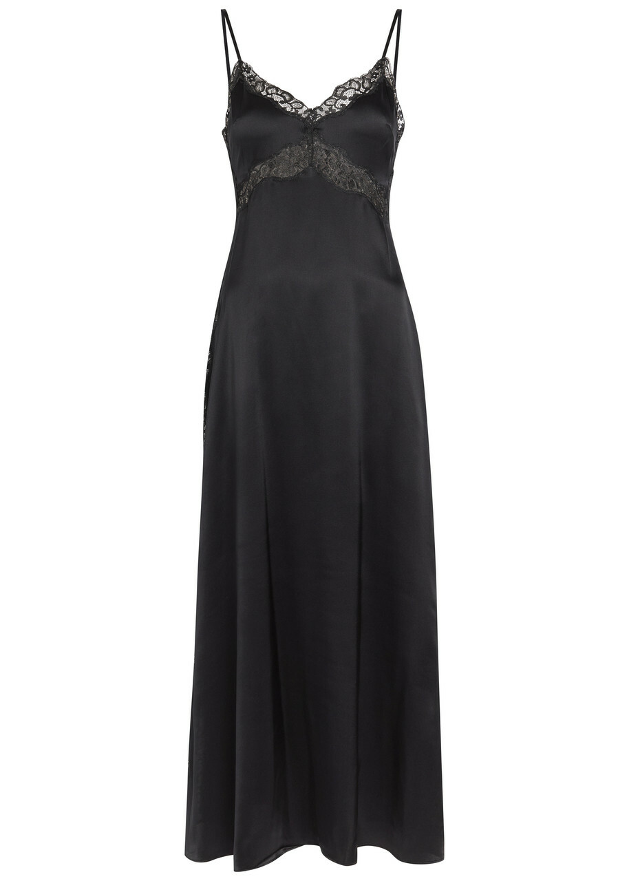 Reformation Ericka Lace-trim Silk Midi Slip Dress Black