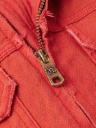 Willy Chavarria - Stockton Cropped Logo-Detailed Distressed Denim Jacket - Red