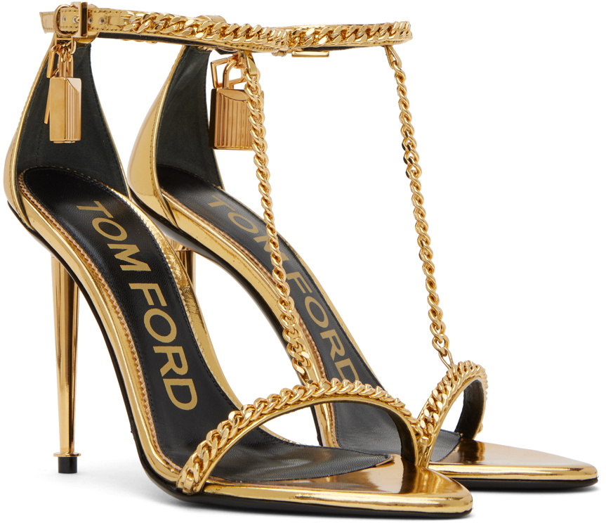 TOM FORD Gold Padlock Heeled Sandals
