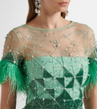 Là Fuori Embellished feather-trimmed gown
