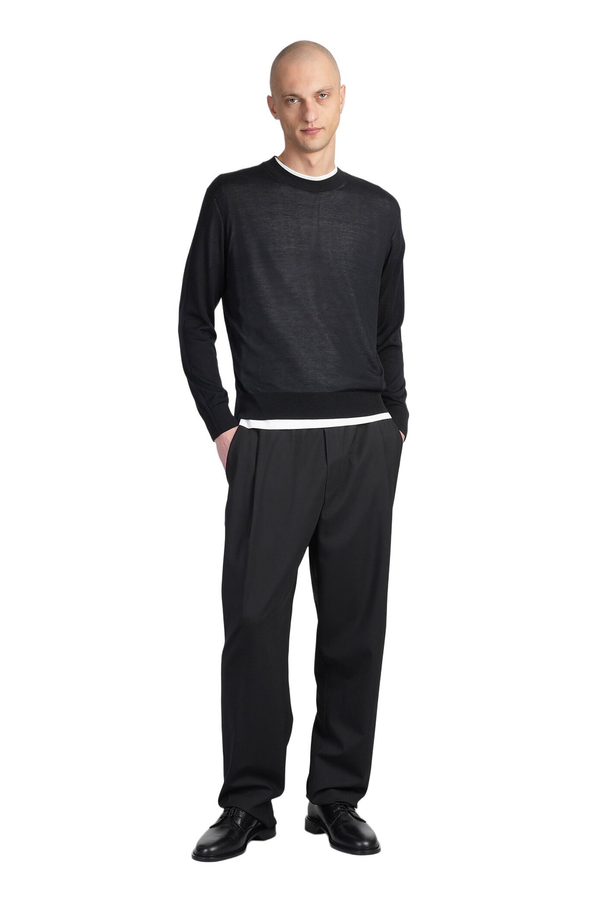 Laneus Knitwear In Black Wool And Polyester