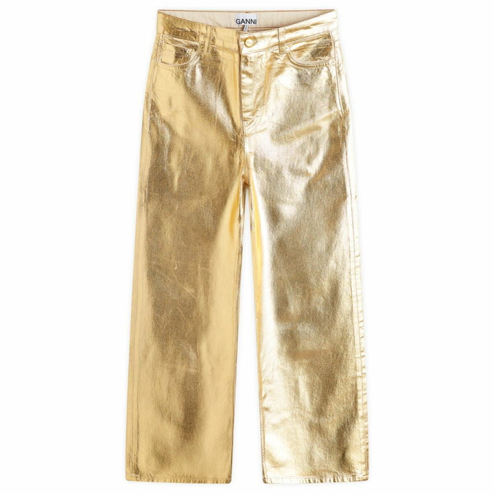 Photo: GANNI Women's Foil Denim Wide Jeans in Egret