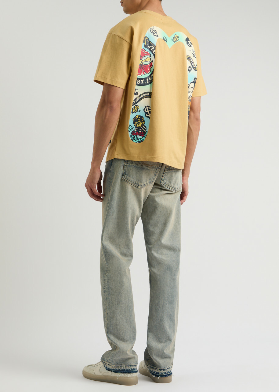 Evisu Godhead Daicock Printed Cotton T-shirt Beige Evisu