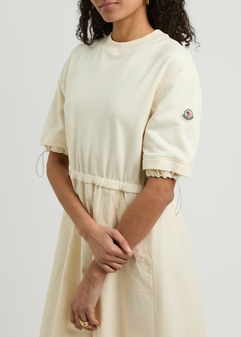 Moncler Abito Cotton and Woven Midi Dress Natural Moncler
