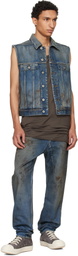 Rick Owens DRKSHDW Blue Temple SL Denim Trucker Vest