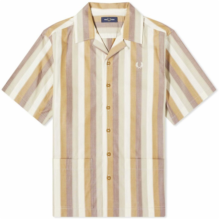 Photo: Fred Perry Men's Ombre Stripe Short Sleeve Vacation Shirt in Dark Caramel