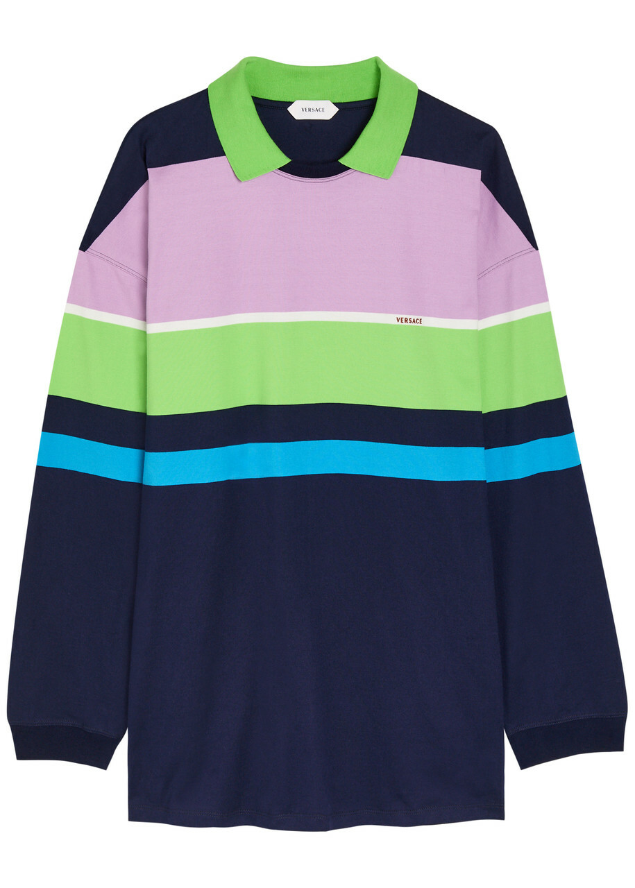 Versace Striped Cotton Mini Sweatshirt Dress Multicoloured