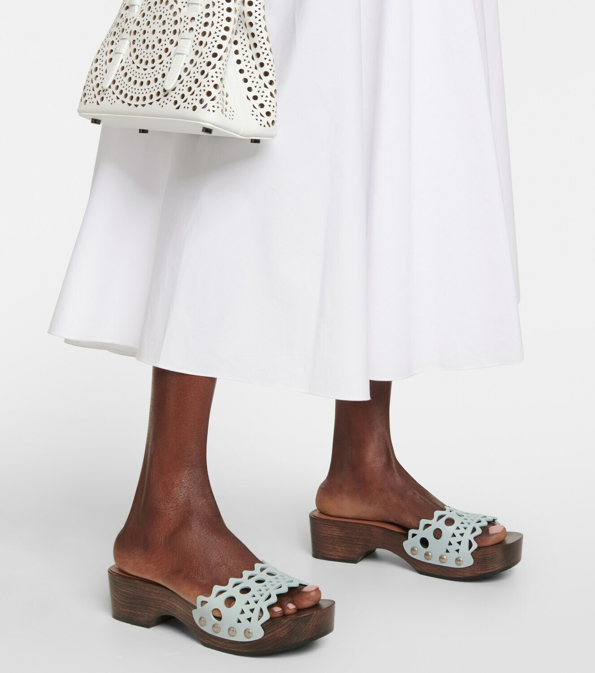 Alaïa Vienne leather and wood slides