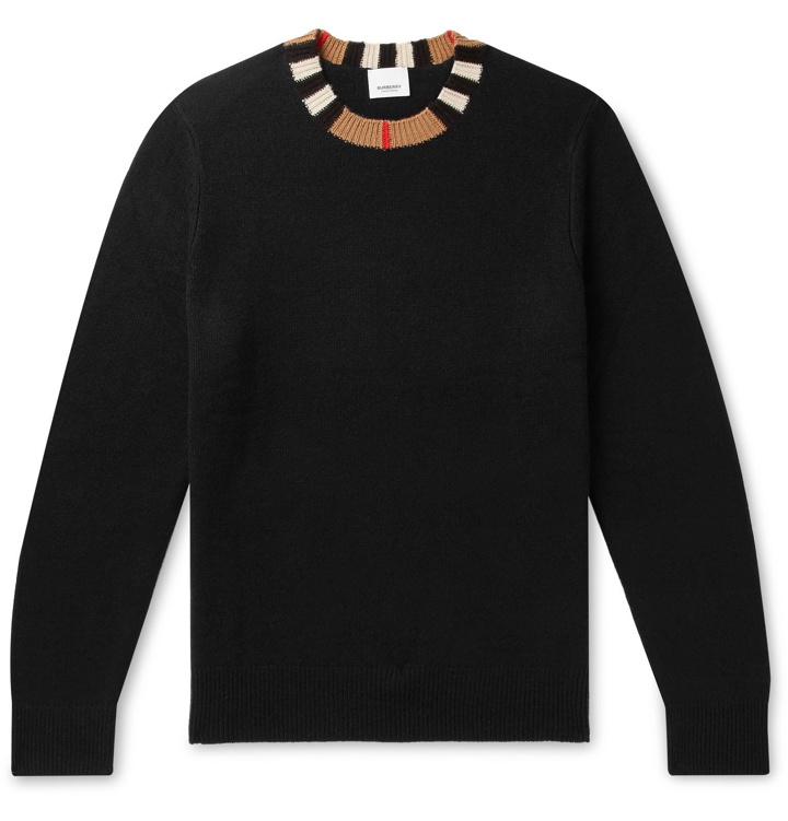 Photo: Burberry - Check-Trimmed Cashmere Sweater - Black