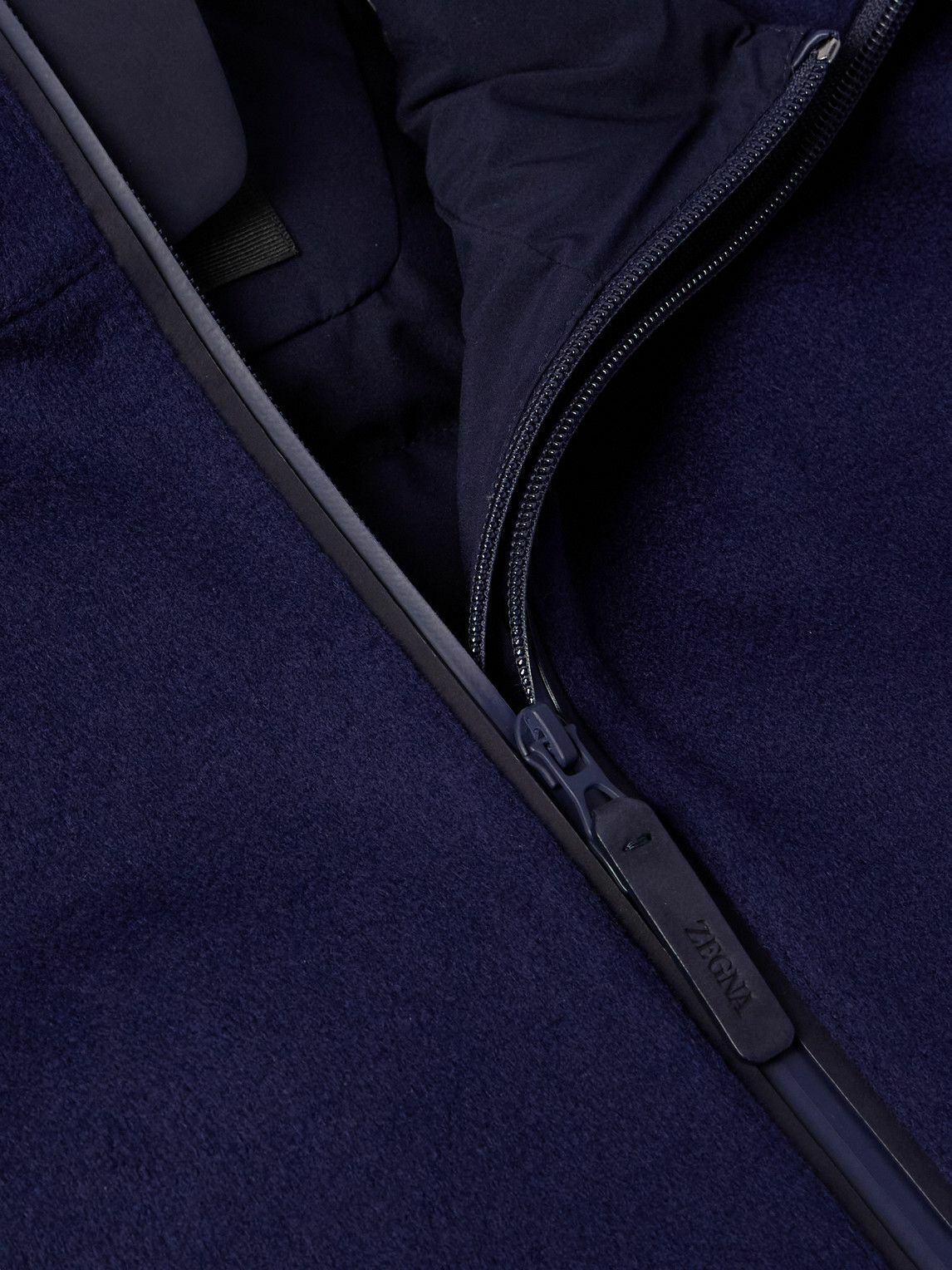 Zegna - Convertible Leather-Trimmed Oasi Cashmere Hooded Ski Jacket and Quilted Down Gilet - Blue