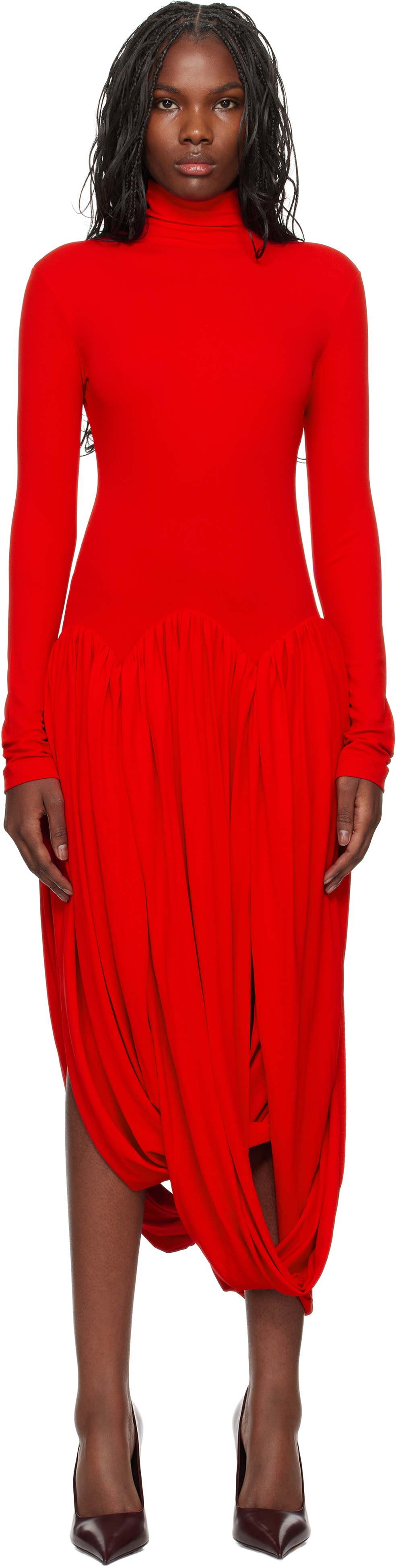 Ferragamo Red Turtleneck Tulip Maxi Dress Salvatore Ferragamo