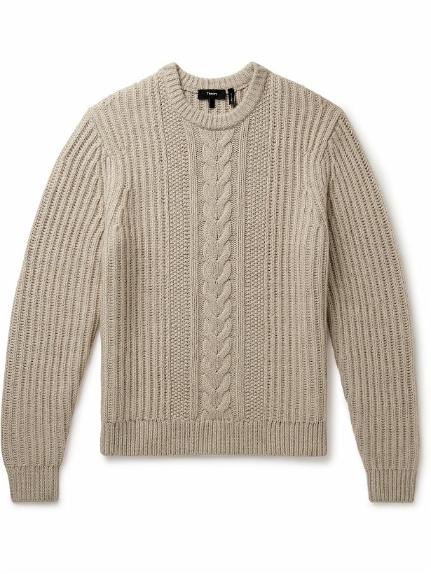 Photo: Theory - Vilare Ribbed Cable-Knit Sweater - Neutrals