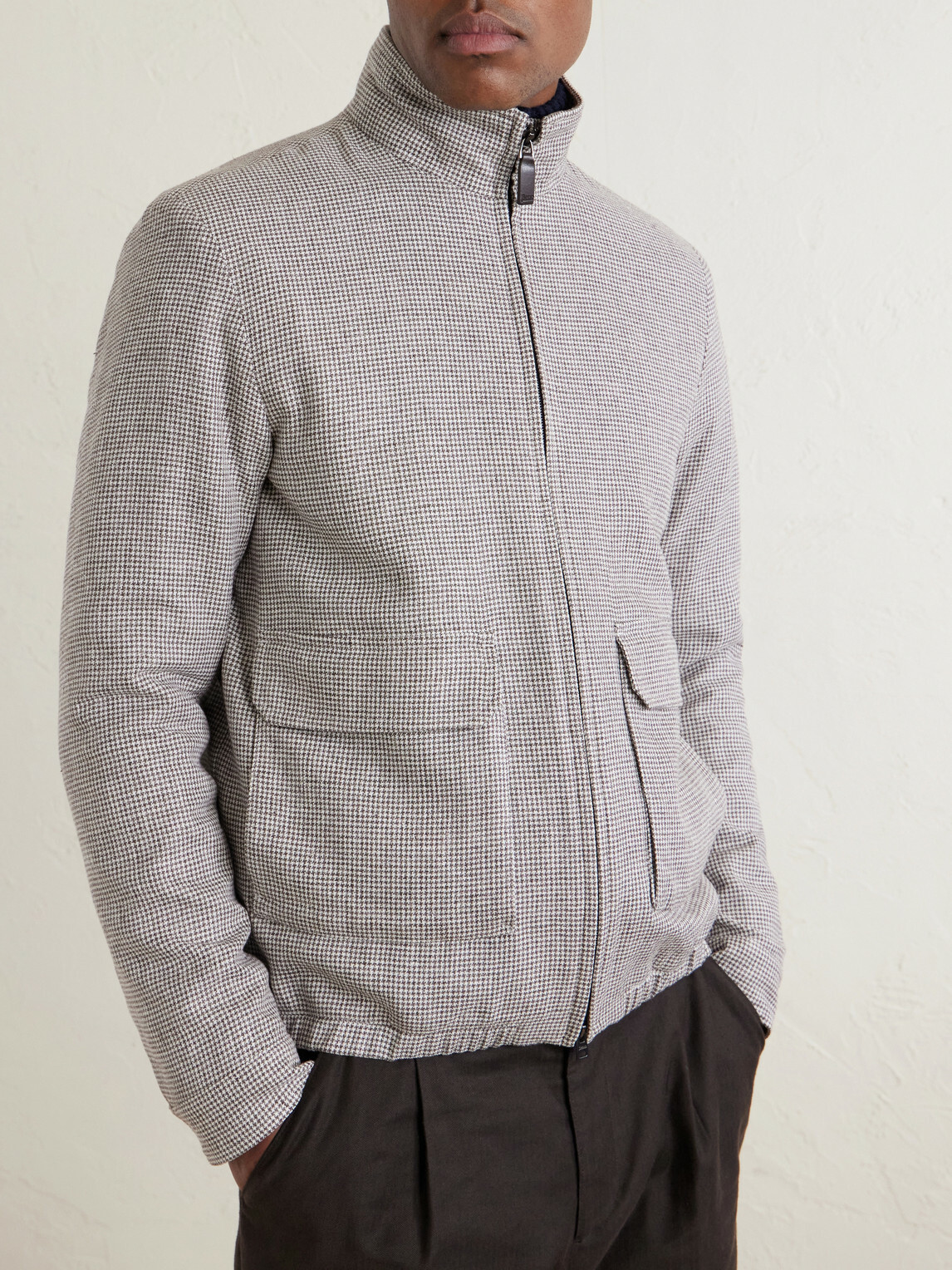 Herno - Houndstooth Linen-Blend Bomber Jacket - Gray