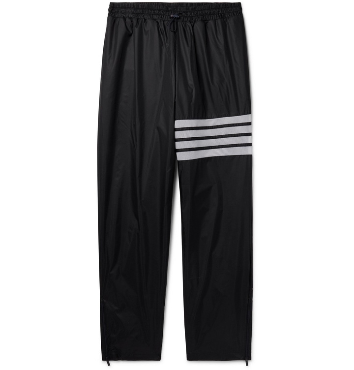 Photo: THOM BROWNE - Tapered Striped Mesh-Trimmed Nylon-Ripstop Track Pants - Black