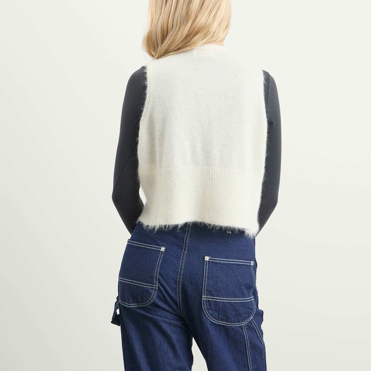 Beams Boy Women's China Button Knit Vest in Off White