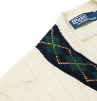 Polo Ralph Lauren - Argyle-Trimmed Cable-Knit Cotton and Cashmere-Blend Sweater - Neutrals