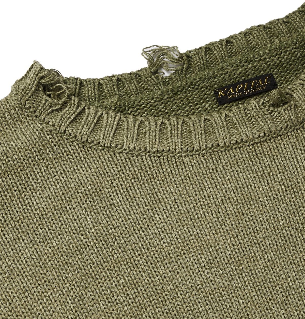 KAPITAL - Distressed Intarsia Cotton-Blend Sweater - Green KAPITAL