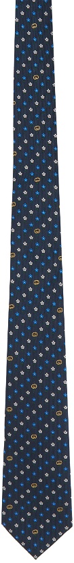 Photo: Gucci Navy & Blue Silk Interlocking G Flowers Tie