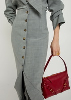 A.W.A.K.E Mode Jacket-collar Darted Woven Midi Skirt Grey