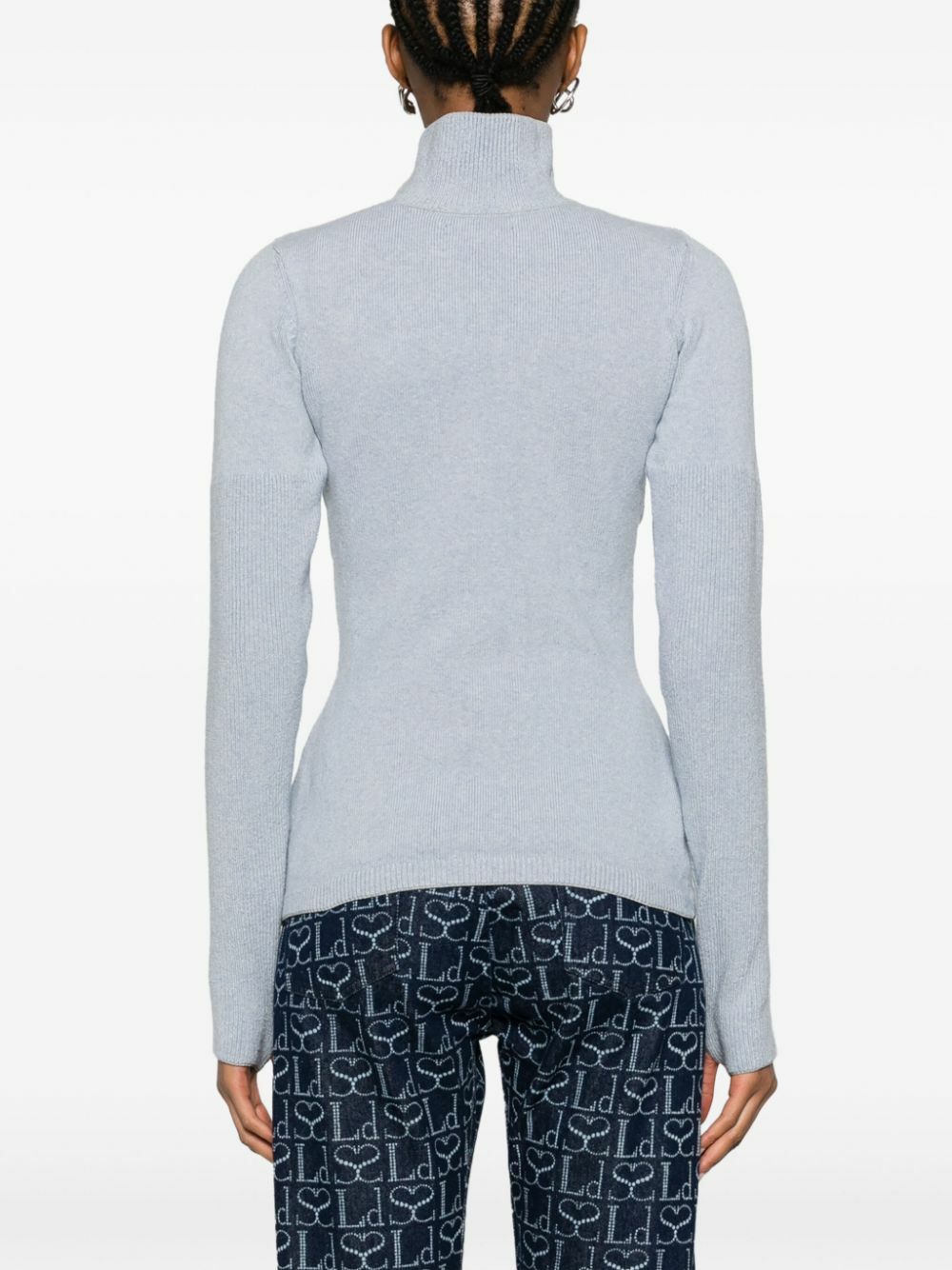 Sinead O'Dwyer Blue Draped-Panel Knit Sweater