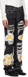 Who Decides War by MRDR BRVDO SSENSE Exclusive Black Distressed Daisy Jeans