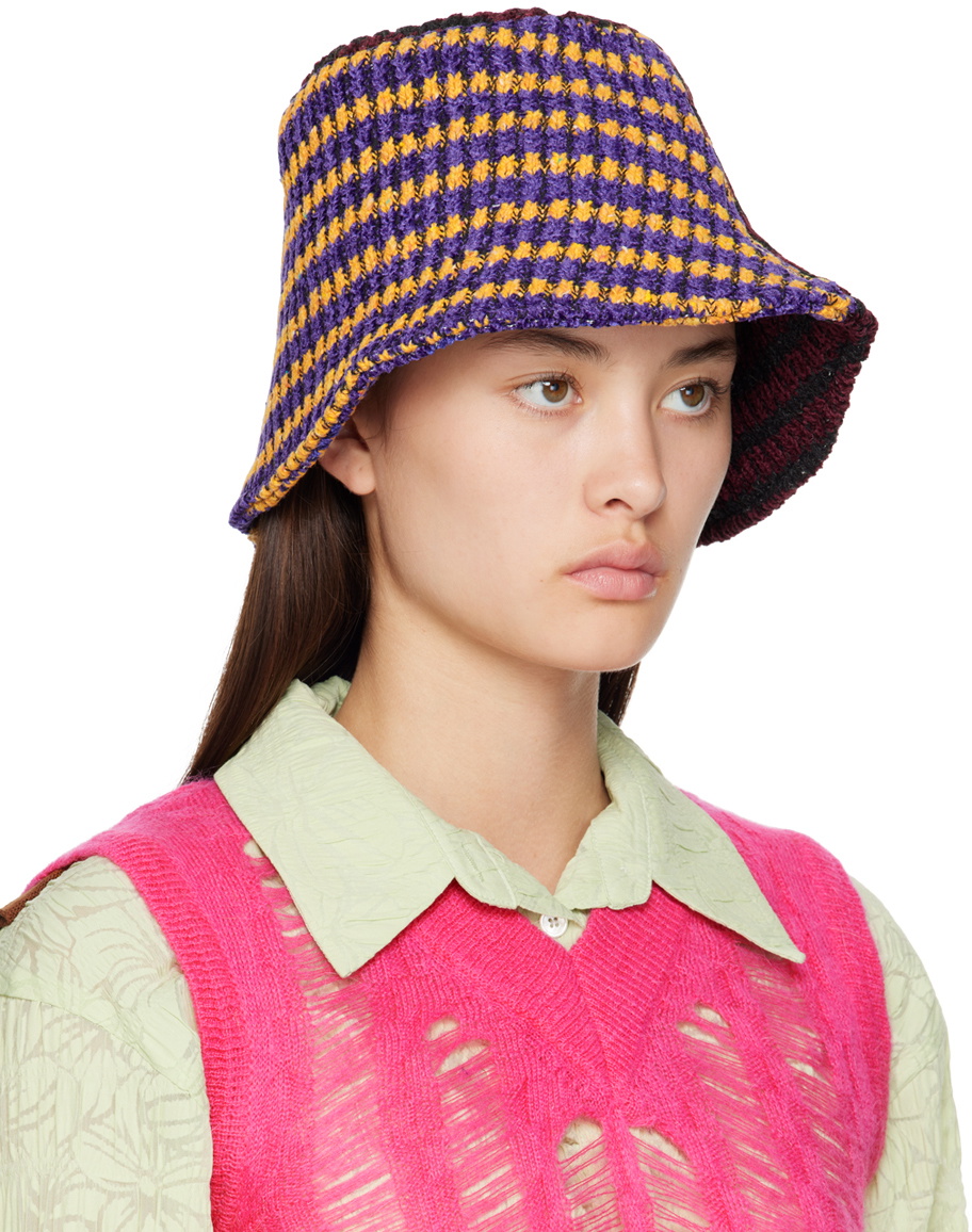 Andersson Bell Burgundy & Purple Contrast Knit Bucket Hat Andersson Bell