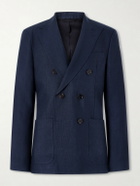 Oliver Spencer - Double-Breasted Linen, Virgin Wool and Cotton-Blend Suit Jacket - Blue