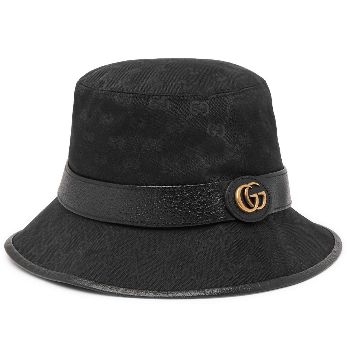 Gucci - Leather-Trimmed Monogrammed Canvas Bucket Hat - Black Gucci