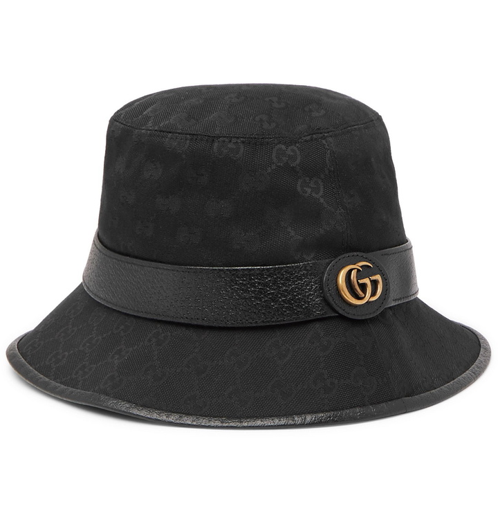 Photo: Gucci - Leather-Trimmed Monogrammed Canvas Bucket Hat - Black