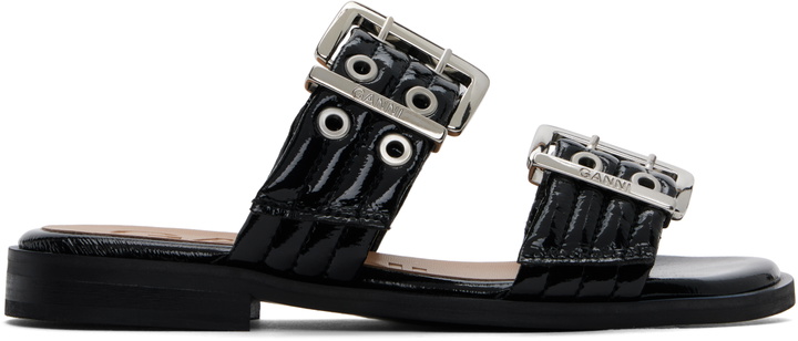Photo: GANNI Black Feminine Buckle Two-Strap Sandals