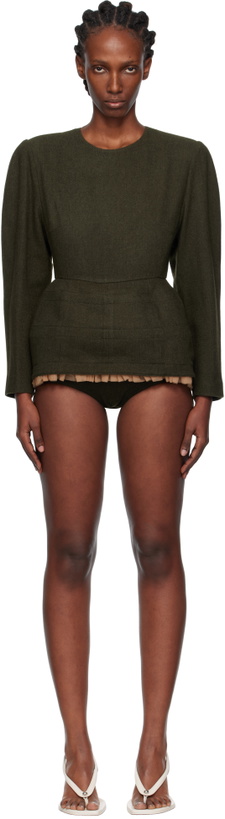 Photo: Pushbutton Khaki Frilled Hem Micro Minidress