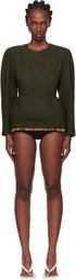Pushbutton Khaki Frilled Hem Micro Minidress