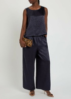 Eileen Fisher Crinkled Wide-leg Satin Trousers Dark Blue