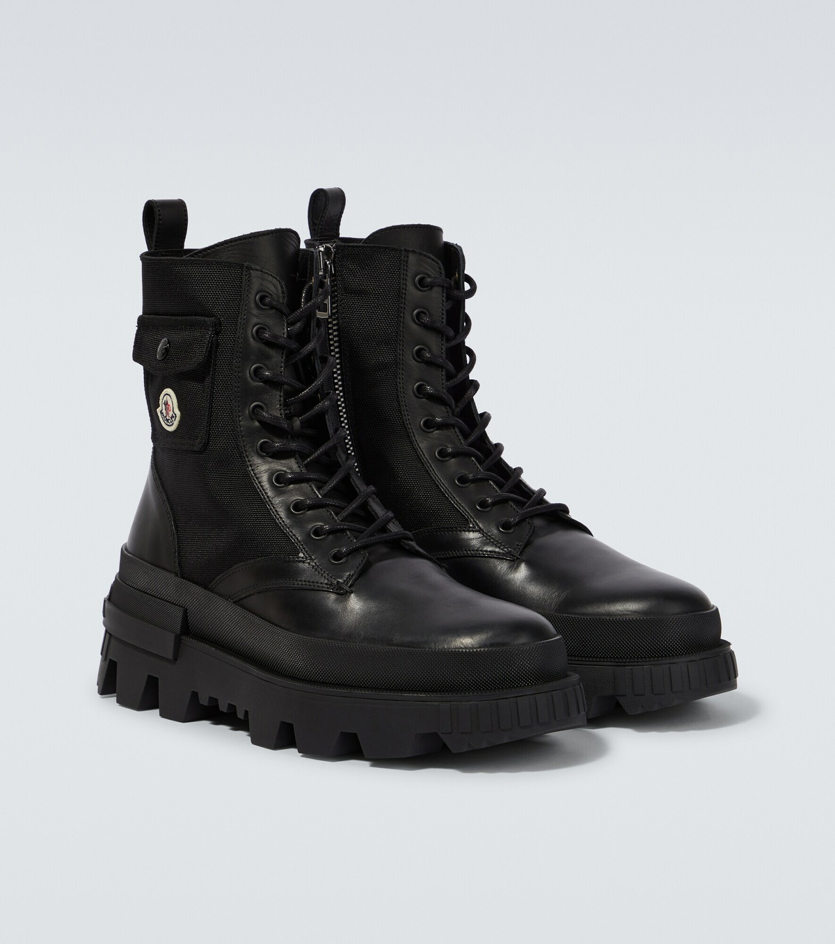 Moncler 10US/43 Military Green Konture Leather Cordura Combat Pocket Ankle Boots Moncler - Konture Pocket leather lace-up boots Moncler main image 3