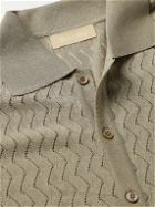 Yuri Yuri - Cutaway-Collar Open-Knit Polo Shirt - Brown