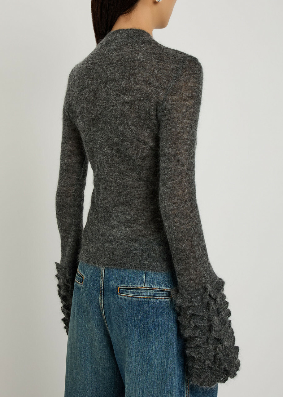 Alaïa Ruffled Mohair-blend top Grey