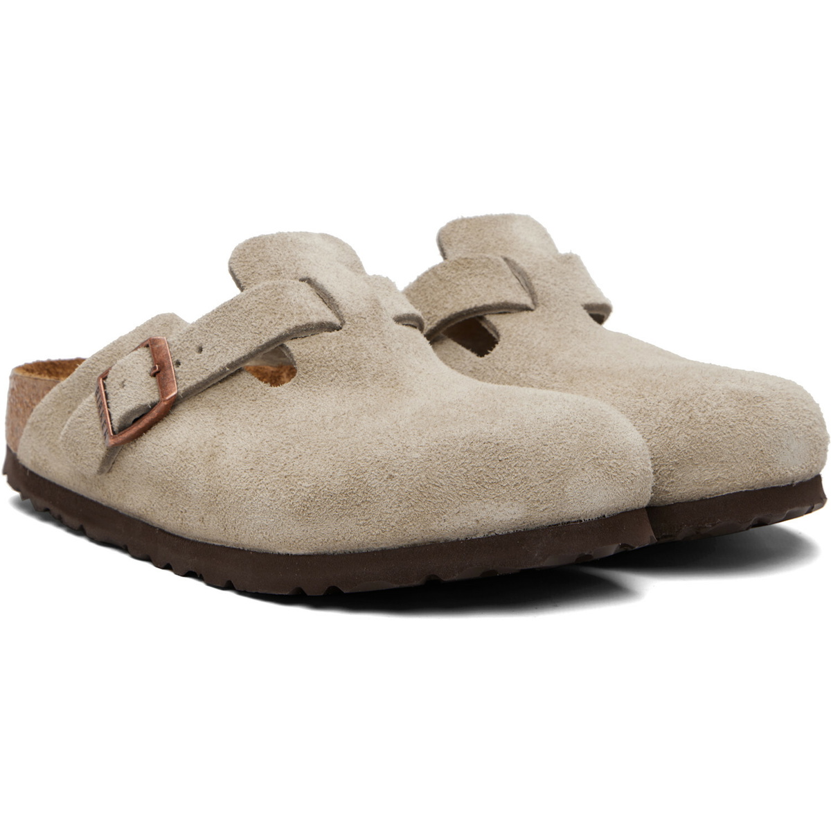 Birkenstock Taupe Regular Boston Soft Footbed Suede Leather Loafers