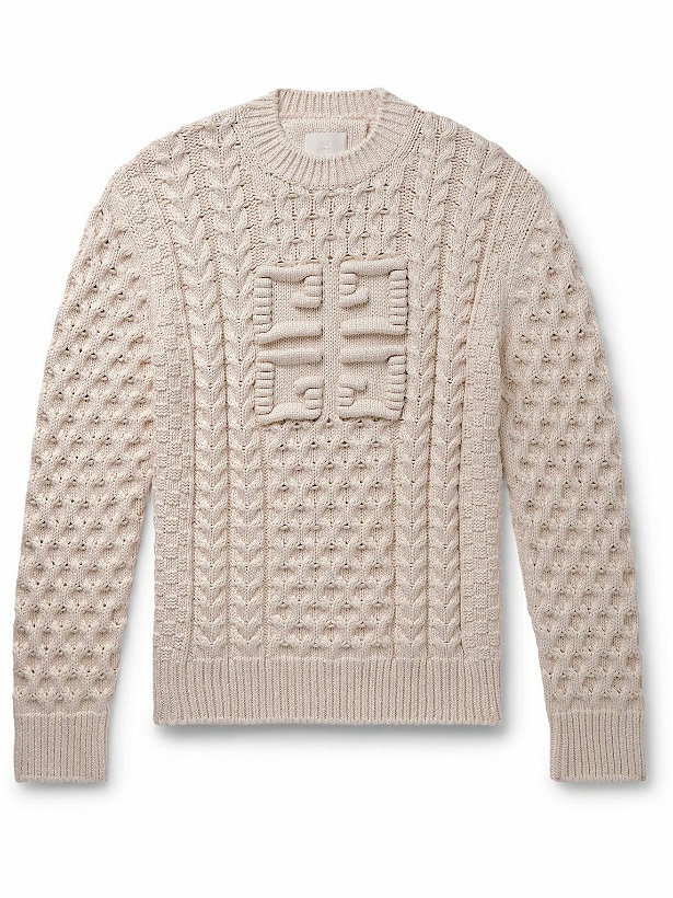 Photo: Givenchy - Logo-Jacquard Cable-Knit Cotton-Blend Sweater - Neutrals